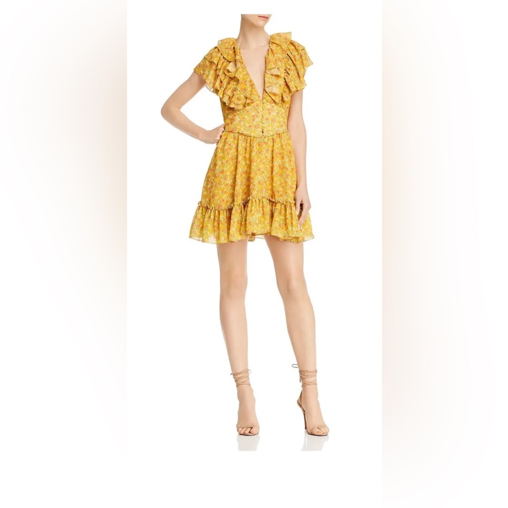 Divine Heritage Yellow Floral Mini Fit & Flare Dress